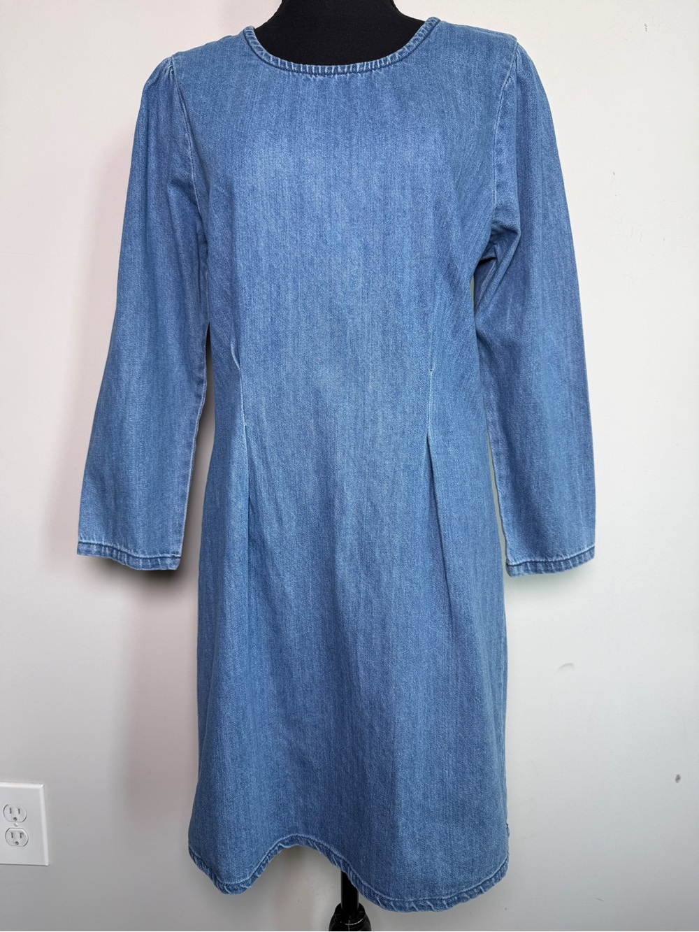 tgla Chambray Denim Shift Mini Dress Long Sleeve 90s Sz L